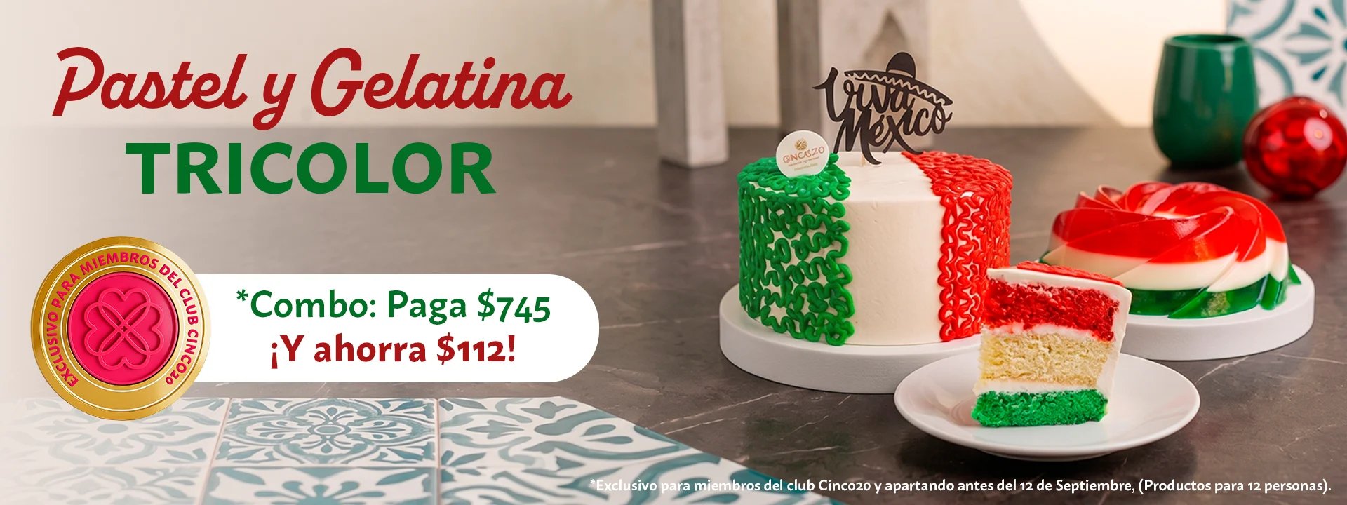 Mexican tricolor desserts with green, white and red layers - pastels and gelatina with pricing promotional offer displayed