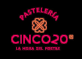 Pastelería Cincoro logo with pink text, orange cross symbol, and tagline la hora del postre